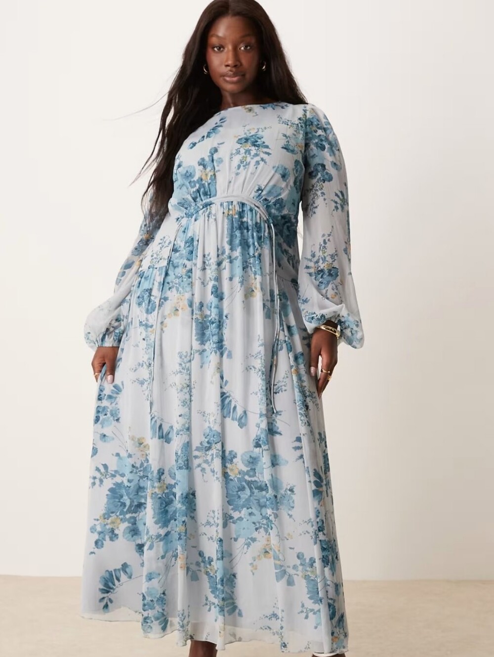 ASOS Design Curve Textured Channel Blue Floral Print Maxi Dress